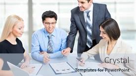  Presentation with team working together - PPT theme having business team working on their business project together at office background and a light blue colored foreground