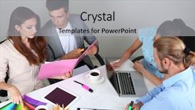  Presentation with team working together - Beautiful presentation theme featuring business team working on their project together at office backdrop and a light gray colored foreground