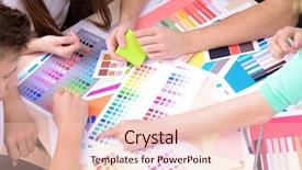  Presentation with team working together - PPT layouts with business team working on their project together at office background and a lemonade colored foreground