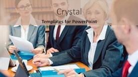  Presentation with computers - Presentation theme having business-team-working background and a coral colored foreground