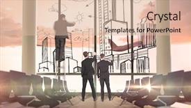  Presentation with lounge - Beautiful presentation featuring business team writing against airplane flying past departures lounge window backdrop and a lemonade colored foreground