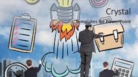  Presentation with design team - Audience pleasing theme consisting of business team writing against cityscape backdrop and a light blue colored foreground