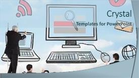  Presentation with writing - Audience pleasing presentation theme consisting of business team writing against cloudy backdrop and a light blue colored foreground