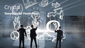  Presentation with writing - Audience pleasing presentation consisting of business team writing against modern room overlooking city backdrop and a ocean colored foreground