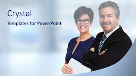  Presentation with team - Presentation design consisting of business team background and a sky blue colored foreground