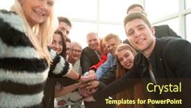  Presentation with groups - Audience pleasing theme consisting of business-teamwork-groups-people-hands backdrop and a tawny brown colored foreground