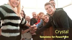  Presentation with groups - Cool new slides with business-teamwork-groups-people-hands backdrop and a tawny brown colored foreground