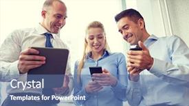  Presentation with smartphones - Cool new theme with business teamwork people and technology backdrop and a ocean colored foreground