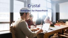  Presentation with concentrated solar power - Beautiful slide set featuring business technology - picture of young concentrated colleagues backdrop and a sky blue colored foreground