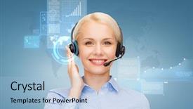  Presentation with call center - Amazing slides having business technology and call center backdrop and a light blue colored foreground