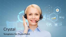  Presentation with call center - Colorful slides enhanced with business technology and call center backdrop and a light blue colored foreground