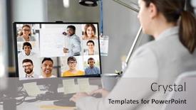  Presentation with video conference - Theme enhanced with business-technology-and-communication-concept background and a light gray colored foreground