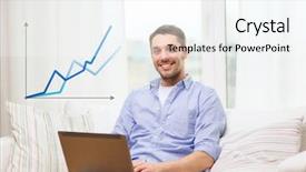  Presentation with technology learning - PPT theme featuring business technology and e-learning concept - smiling man working with laptop at home background and a cool aqua colored foreground