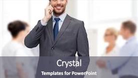  Presentation with education technology - Slide set having business technology and education concept - friendly young smiling businessman with smartphone background and a dark gray colored foreground