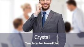  Presentation with education technology - Colorful PPT theme enhanced with business technology and education concept - friendly young smiling businessman with smartphone backdrop and a gray colored foreground