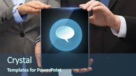  Presentation with black technology - Audience pleasing PPT layouts consisting of business technology and internet concept - businessman and businesswoman with blank black tablet pc screen backdrop and a ocean colored foreground