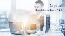  Presentation with business technology internet and network - Slides enhanced with city background and double background and a sky blue colored foreground