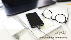  Presentation with power bank - Audience pleasing presentation theme consisting of business-technology-and-object-concept backdrop and a lemonade colored foreground