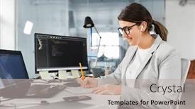  Presentation with computers - Presentation consisting of business-technology-and-people-concept background and a light gray colored foreground