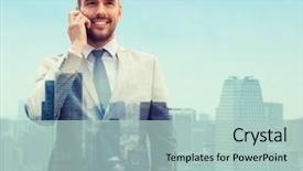  Presentation with business communication - Theme having business technology communication and people background and a mint green colored foreground