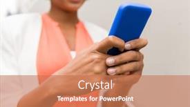  Presentation with african people - Audience pleasing presentation theme consisting of business technology communication and people concept - close up of young smiling african american businesswoman texting on smartphone in city backdrop and a coral colored foreground