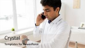  Presentation with business communication - Colorful PPT layouts enhanced with business technology communication and punctuality backdrop and a soft green colored foreground