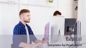  Presentation with technology education - Cool new presentation theme with e learning - business technology education and people backdrop and a light gray colored foreground