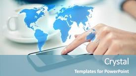  Presentation with woman world - Slide set featuring business technology global communication background and a teal colored foreground