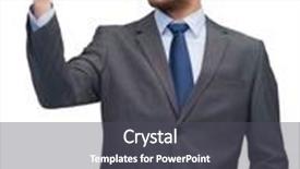  Presentation with technology education - Slide set having business technology internet and education concept - friendly young businessman with smartphone background and a dark gray colored foreground