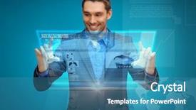  Presentation with virtual technology - PPT theme having business technology internet and news concept - businessman with virtual screen reading news background and a teal colored foreground