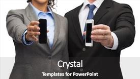 Presentation with black technology - Beautiful PPT theme featuring business technology internet and office concept - businessman and businesswoman with blank black smartphone screens in office backdrop and a dark gray colored foreground