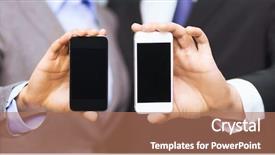  Presentation with black technology - Colorful PPT theme enhanced with business technology internet and office concept - businessman and businesswoman with blank black smartphone screens in office backdrop and a coral colored foreground