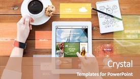  Presentation with mass media business technology internet - Colorful presentation enhanced with business technology media and people backdrop and a coral colored foreground