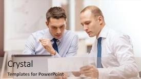  Presentation with technology - Colorful slide deck enhanced with business technology and office concept backdrop and a mint green colored foreground