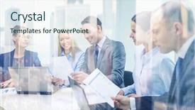  Presentation with team discussion - Beautiful slides featuring business technology and office concept backdrop and a sky blue colored foreground