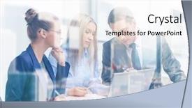  Presentation with team discussion - PPT theme enhanced with business technology and office concept background and a white colored foreground