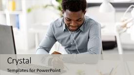  Presentation with music business - PPT layouts with business technology and people concept background and a light gray colored foreground