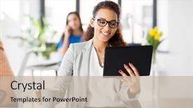  Presentation with african american business - Slide deck consisting of business technology and people concept background and a  colored foreground