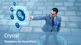  Presentation with young business people - Colorful theme enhanced with business technology and people concept backdrop and a teal colored foreground