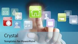  Presentation with touch screen accessible for disable students - Colorful slides enhanced with business technology software - finger pressing the touch screen backdrop and a  colored foreground