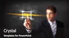  Presentation with software - Colorful presentation theme enhanced with business technology software - tech person touching button backdrop and a dark gray colored foreground