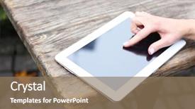  Presentation with working - Theme with business technology software - woman working with tablet background and a coral colored foreground