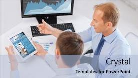  Presentation with economic - Cool new theme with business technology statistics economics backdrop and a light blue colored foreground