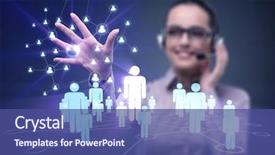  Presentation with social networks - Amazing slide deck having business telesales - young woman in social networks backdrop and a ocean colored foreground