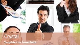  Presentation with business communication - Audience pleasing PPT theme consisting of business themed collage illustrating work backdrop and a coral colored foreground