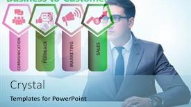  Presentation with concept illustration of customer service - Cool new slide deck with business-to-customer-concept backdrop and a light blue colored foreground