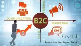  Presentation with concept illustration of customer service - Colorful presentation design enhanced with business-to-customer-concept backdrop and a light blue colored foreground