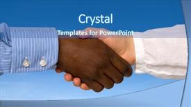  Presentation with blue handshake - Cool new slide set with business together blue - multiracial handshake backdrop and a ocean colored foreground