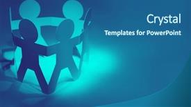  Presentation with doll paper - Cool new theme with business together blue - paper doll people holding hands backdrop and a ocean colored foreground