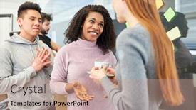  Presentation with coffee talk - PPT layouts having business-trainees-during background and a coral colored foreground